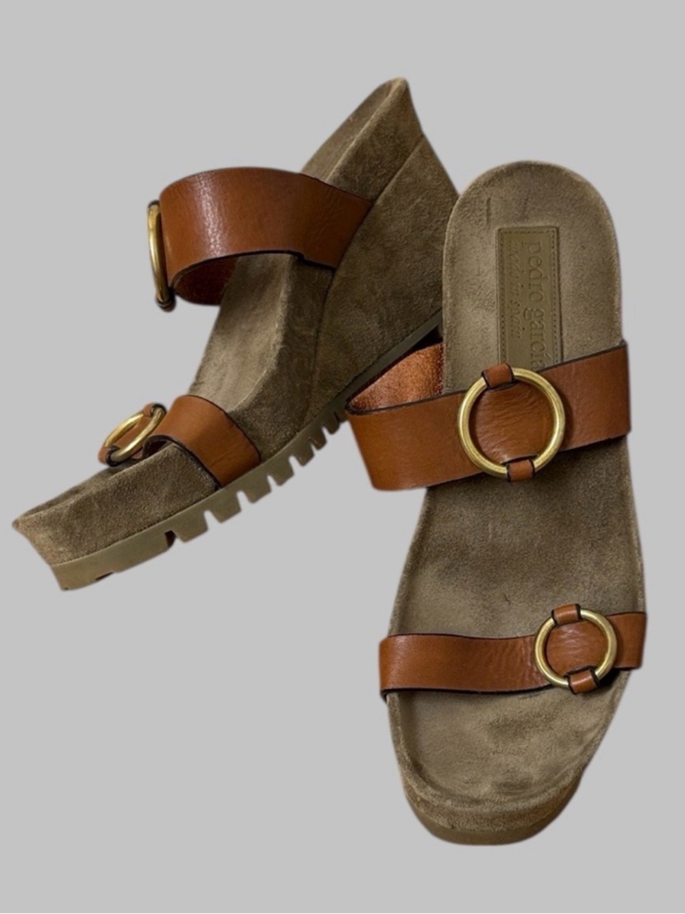 Pedro Garcia Brown Leather Suede Wedges